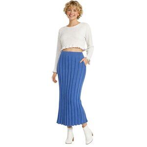 2/$30 ZARA Blue Medium Ribbed Knit Midi Skirt 100% Polyester